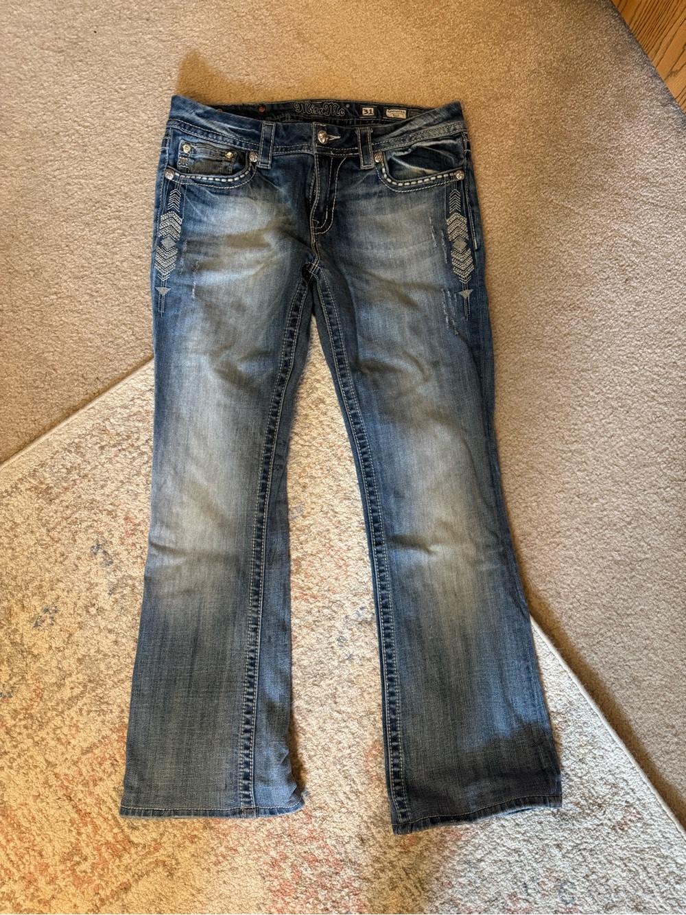 Miss Me Blue Embroidered Boot Cut Jeans 31x33
